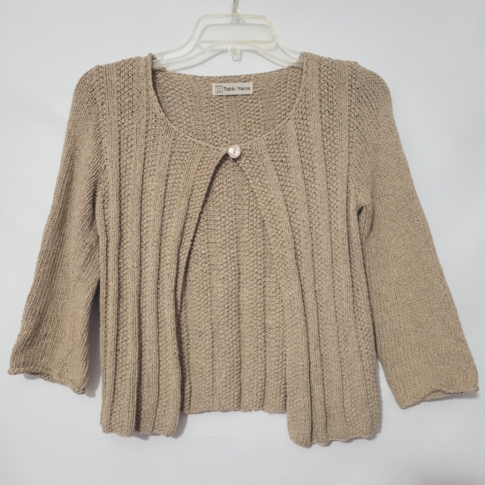 Tahki Yarns Ribbed Knit Cardigan Sweater Small Beige Tan
